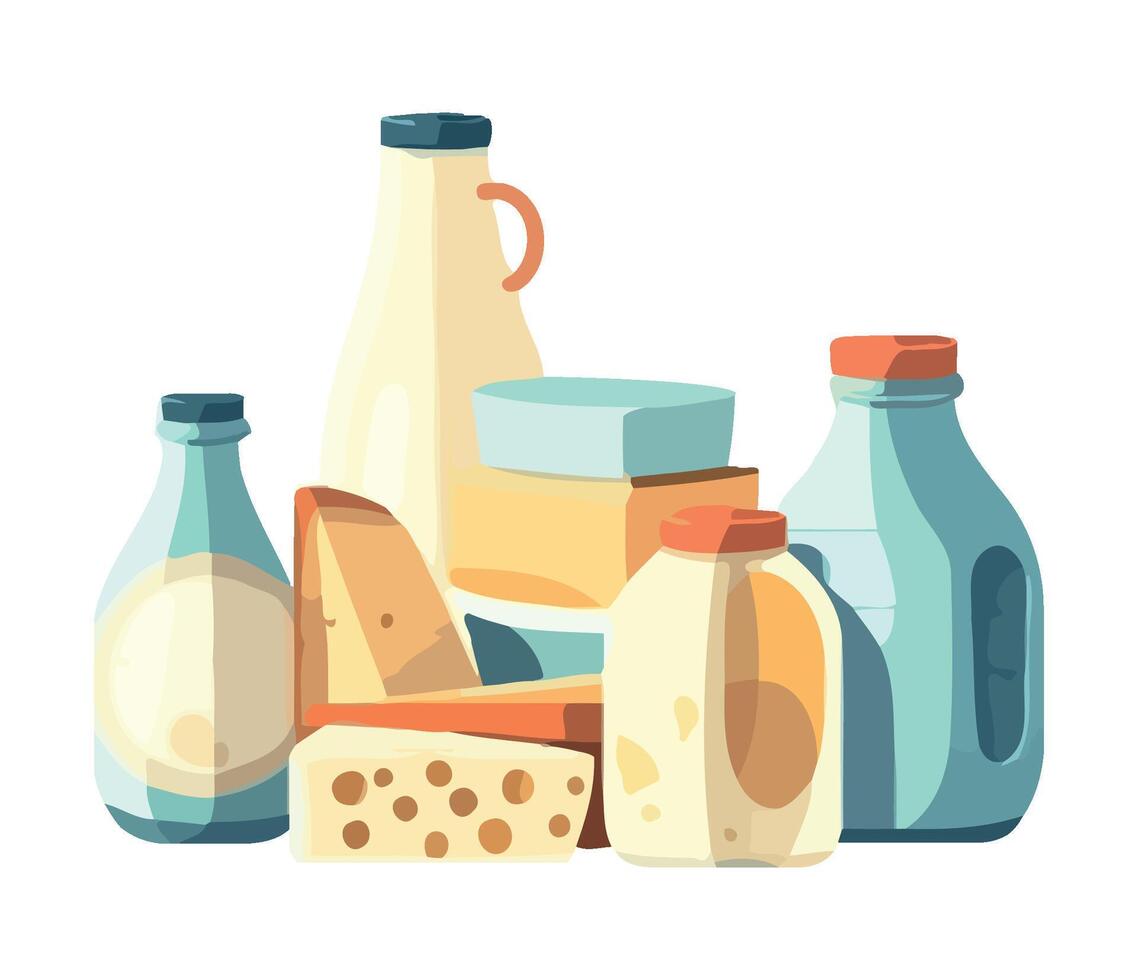 Organic milk bottle, dairy product freshness icon isolated vector