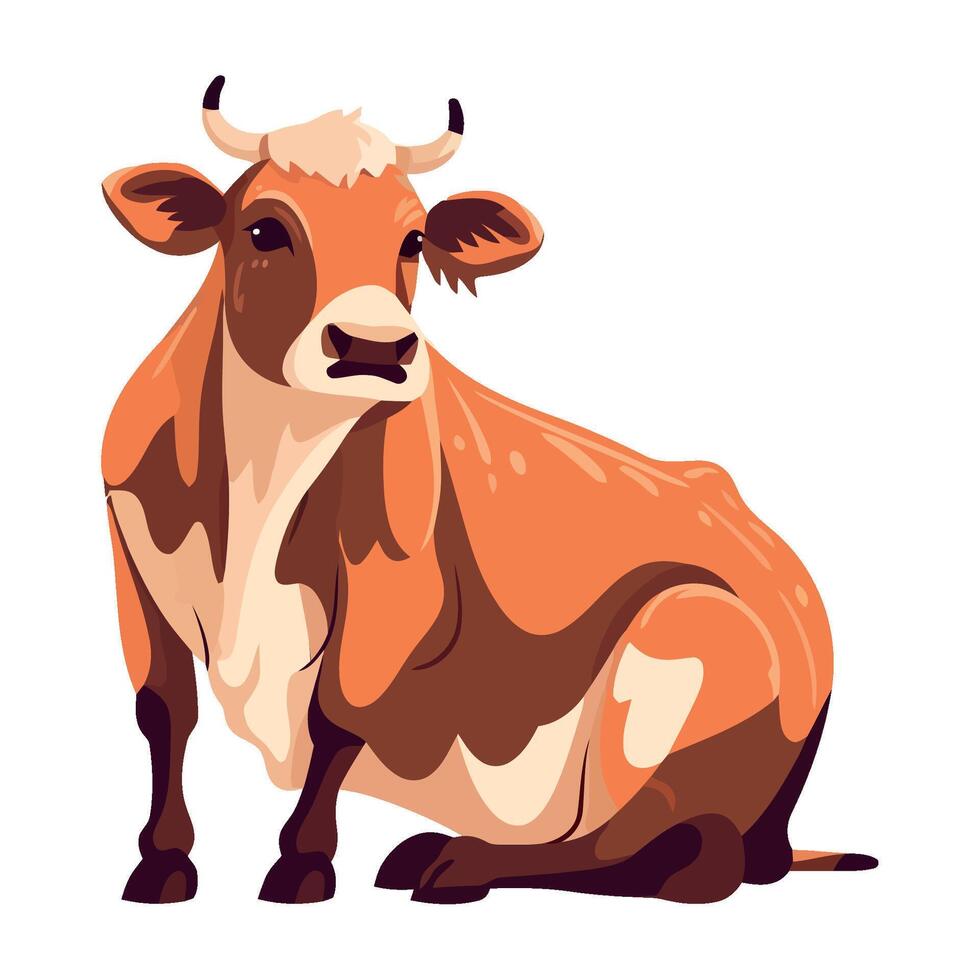 Cute cow grazing on a green meadow icon isolated vector