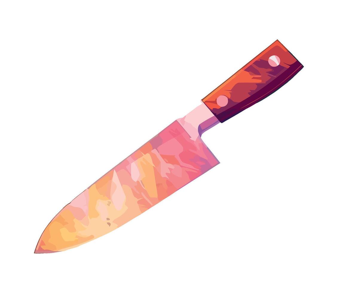 Sharp kitchen knife, steel blade, wooden handle icon isolated vector