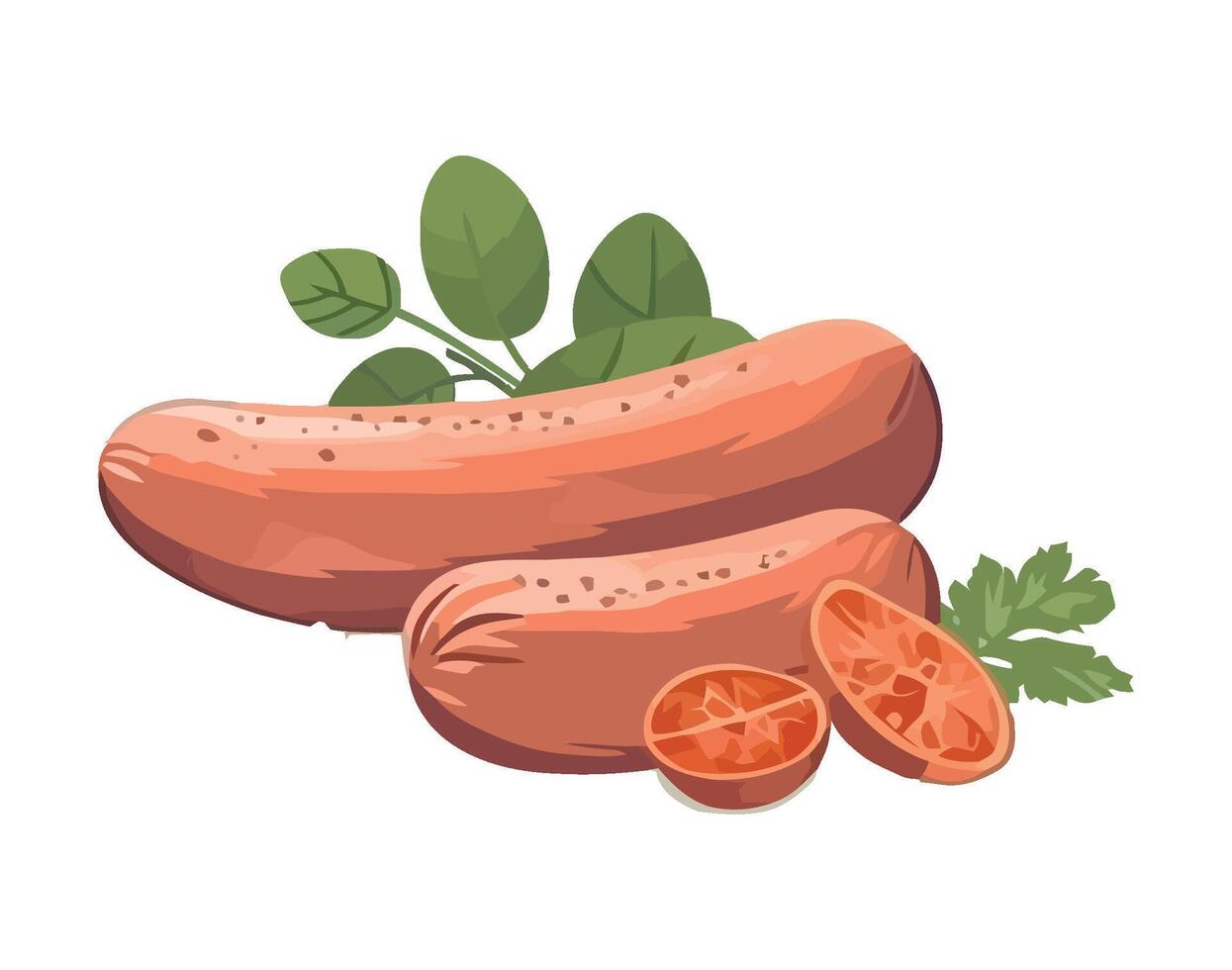 Grilled pork sausages, fresh healthy eating icon isolated vector