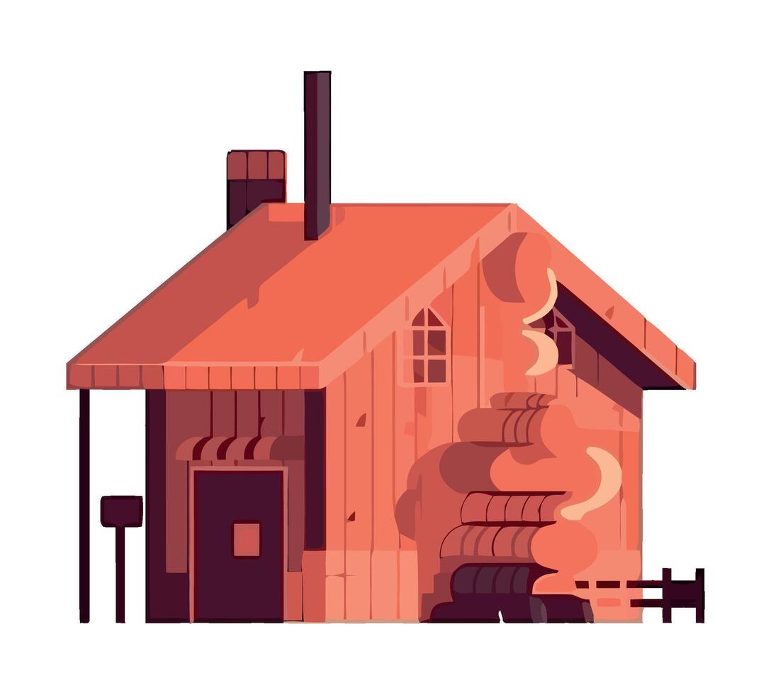 Modern cottage design with brick chimney icon isolated vector