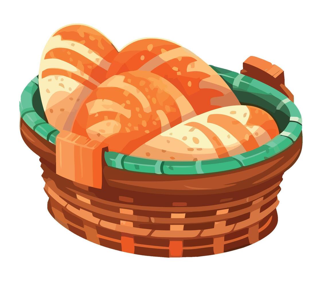 Fresh organic bread in wicker basket icon isolated vector