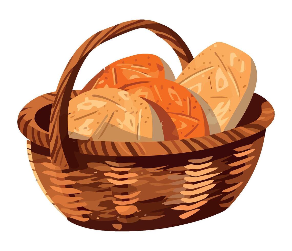 Freshly baked bread in a rustic wicker basket icon isolated vector