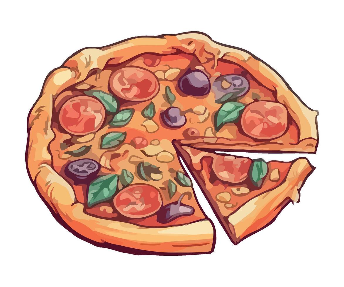 Freshly baked pizza with vegetables icon isolated vector