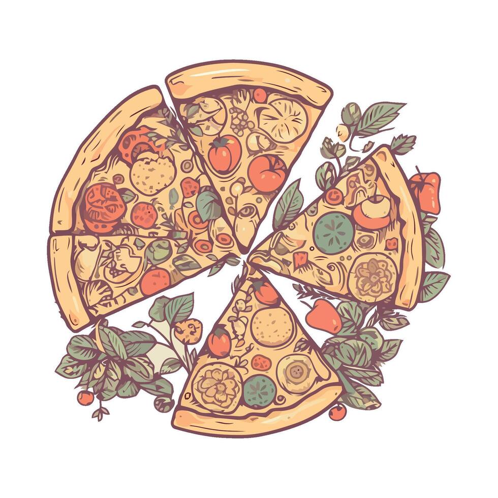 Gourmet pizza slice with mozzarella and salami icon isolated vector