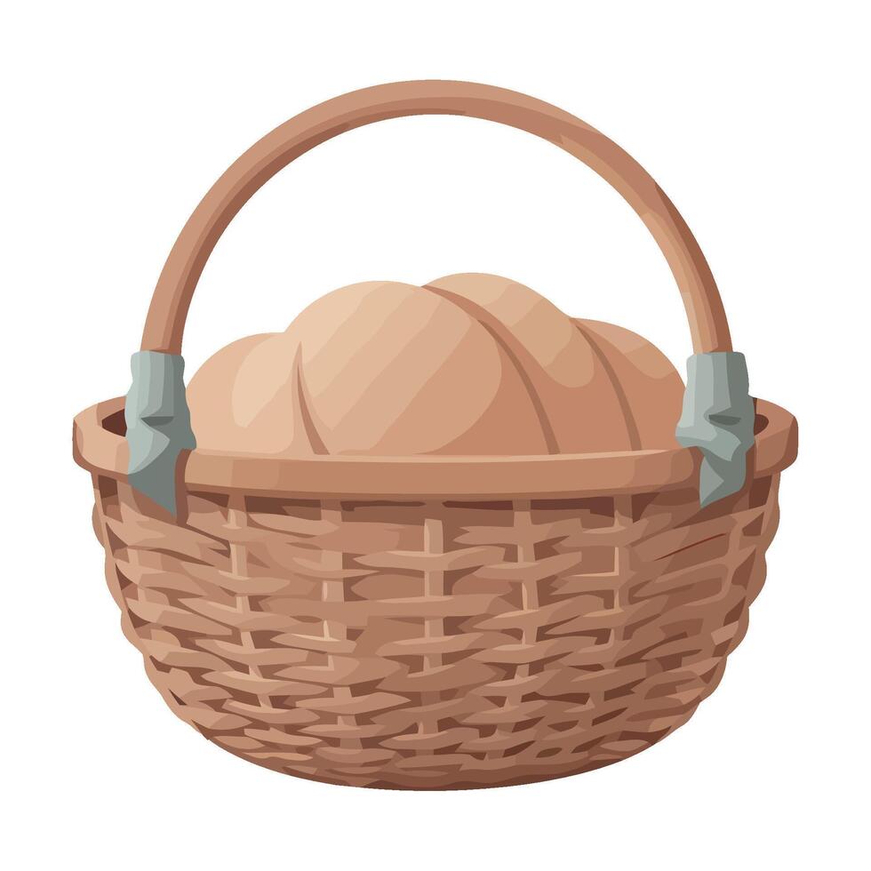 Fresh organic bread in wicker picnic basket icon isolated vector