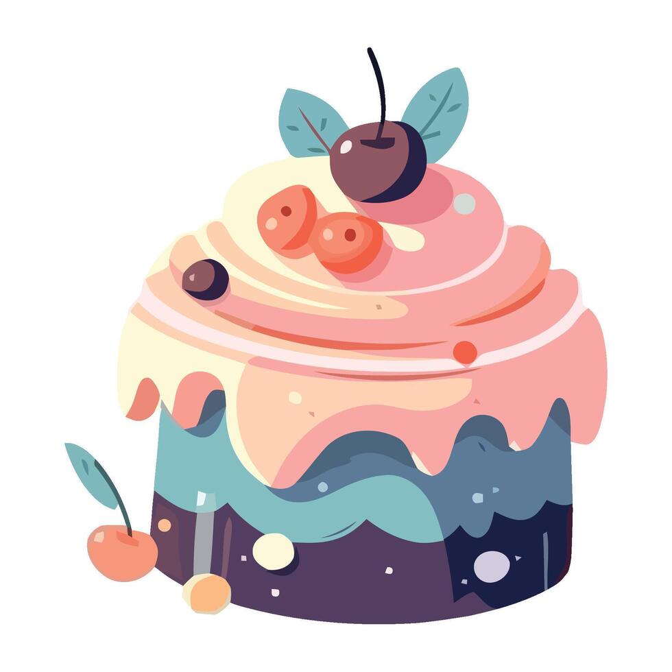 Sweet cupcake with gourmet berries icon isolated vector