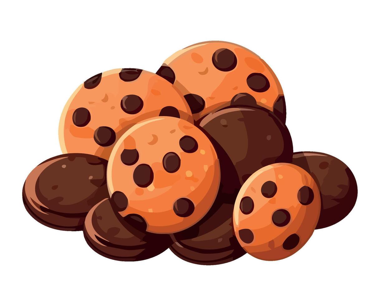 baked chocolate cookies on white backdrop icon isolated vector