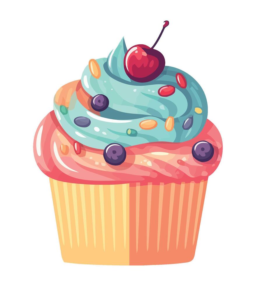 Fun sweet cupcake and berry fruit icon isolated vector