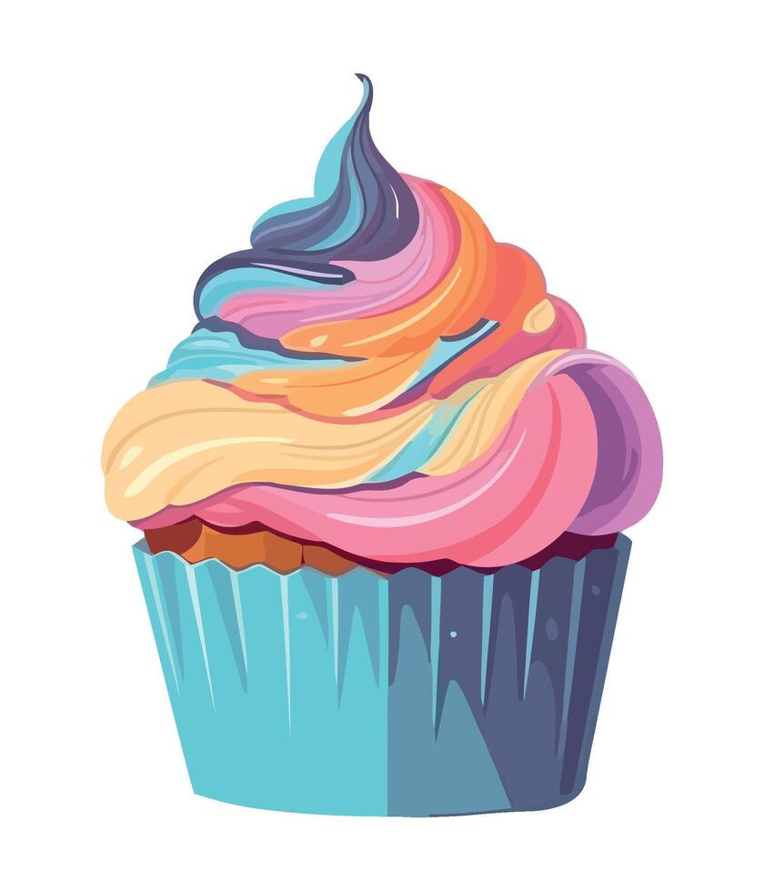 Cute cupcake baked with gourmet icing icon isolated vector