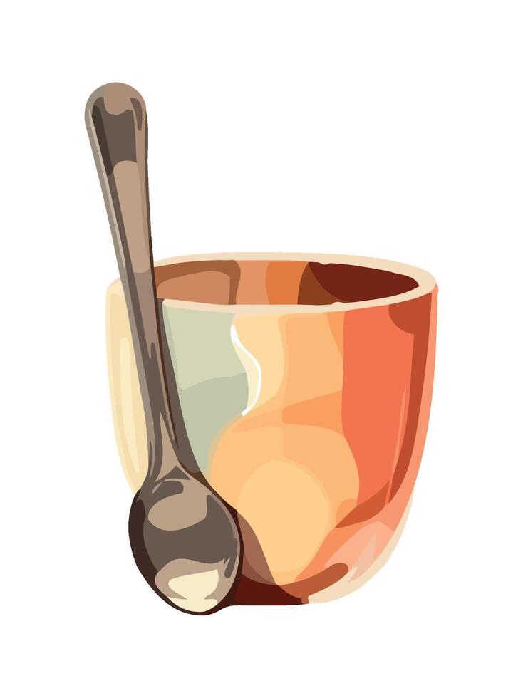 pottery mug and spoon icon isolated vector