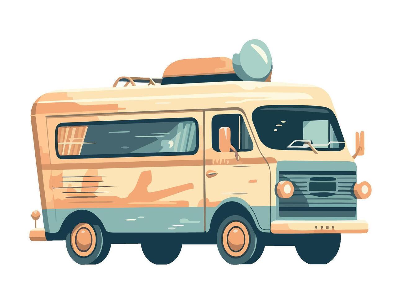 cute yellow van on adventure icon isolated vector
