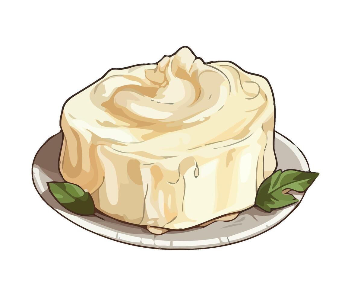 Gourmet dessert plate with fresh leaf decoration icon isolated vector