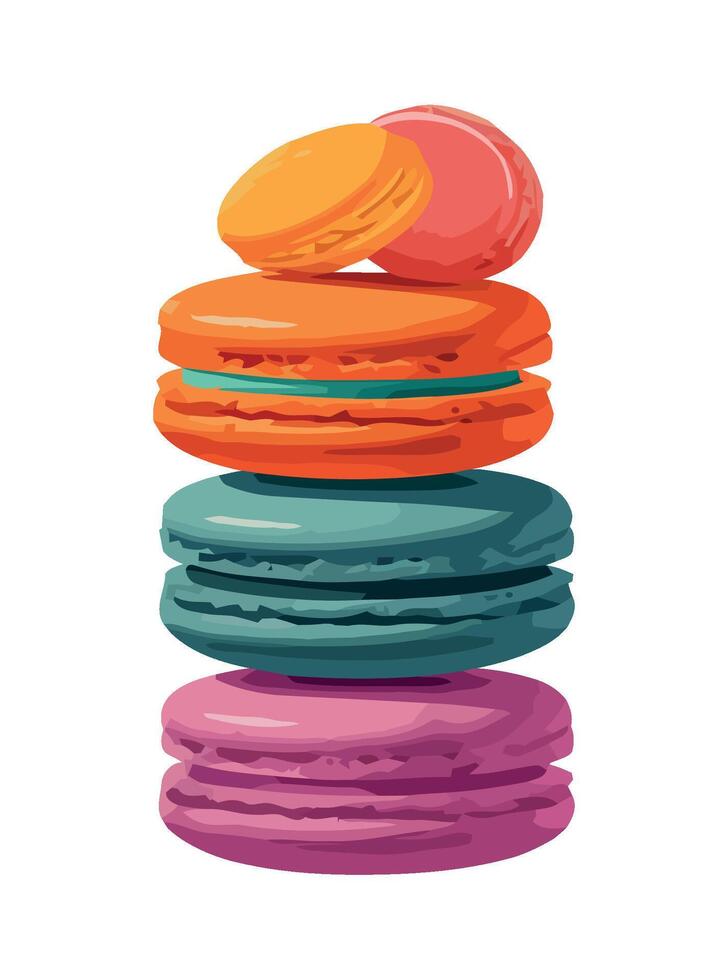 Multi colored macaroons, a sweet gourmet snack icon isolated vector