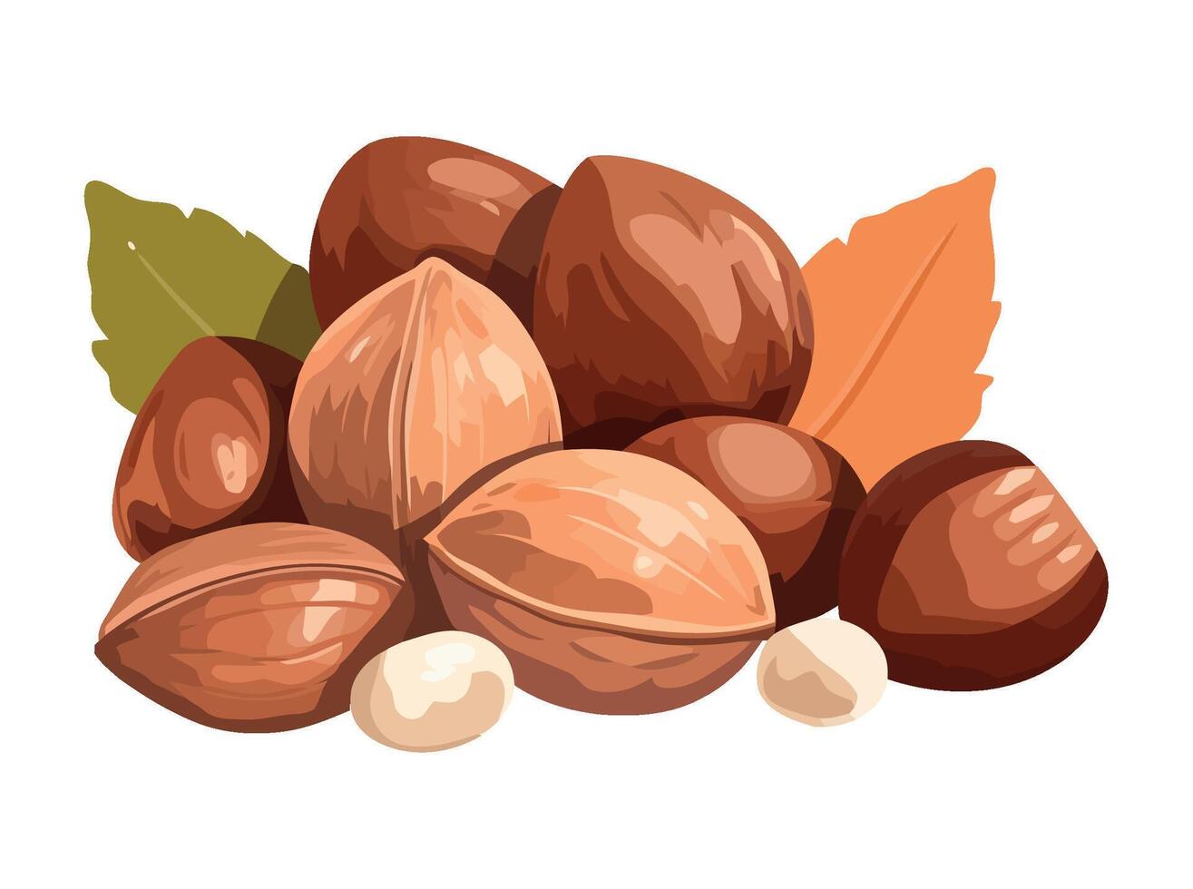 Nutty autumn snack hazelnut, almond and walnut icon isolated vector