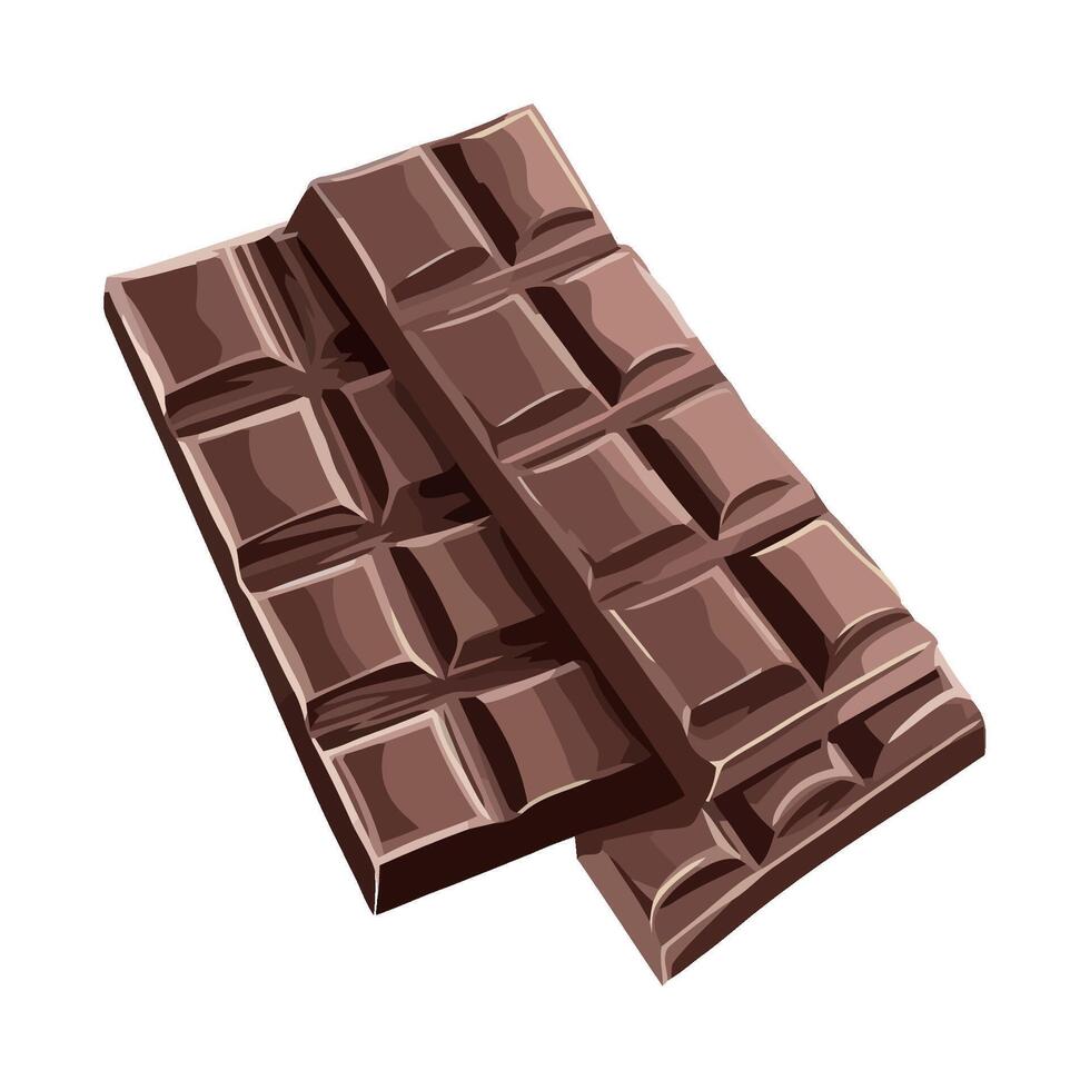 Dark chocolate bar, broken slice, indulgent snack icon isolated vector