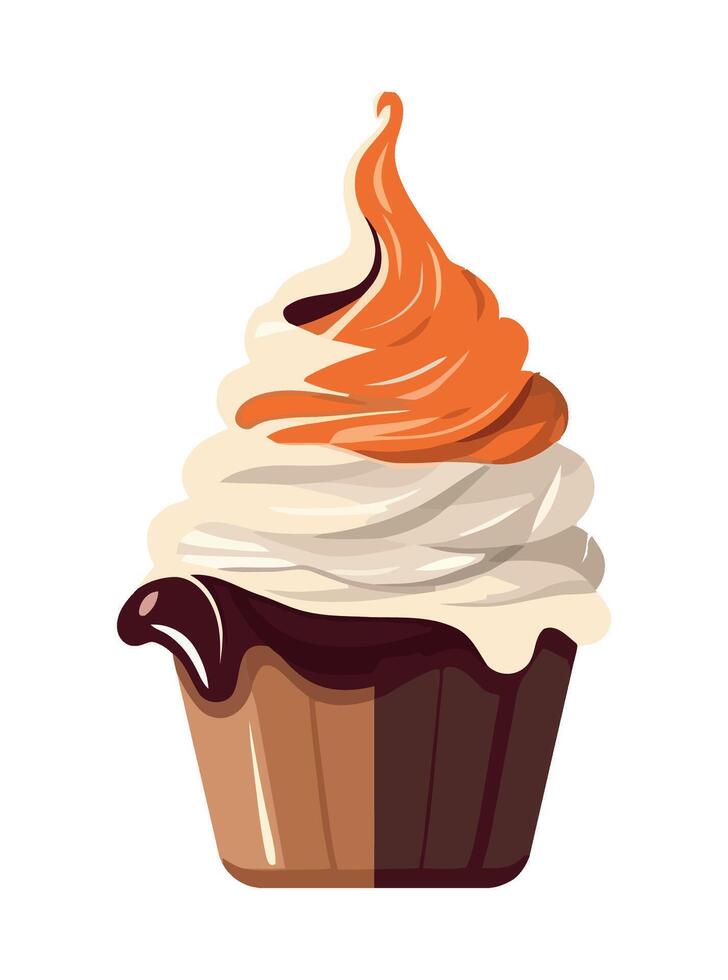 Cute cartoon cupcakes with whipped cream decoration icon vector
