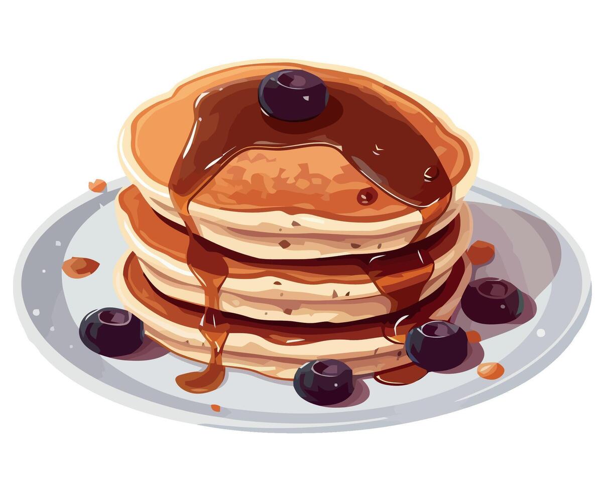 Stack of homemade pancakes with blueberry syrup. illustration vector