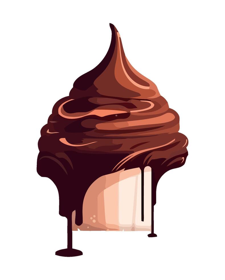 Chocolate cupcake with creamy icing and candy decoration. illustration vector