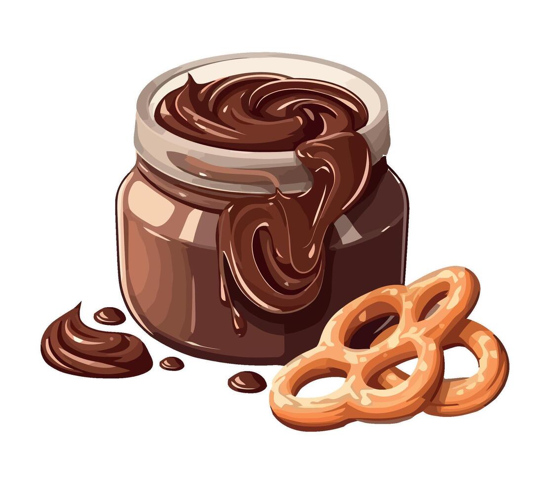Sweet chocolate dessert with pretzels icon isolated vector