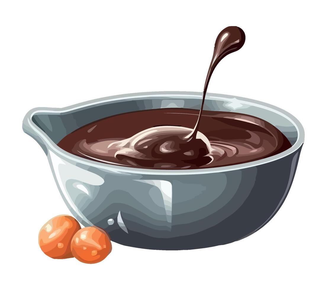 Fresh bowl with gourmet chocolate sauce icon isolated vector