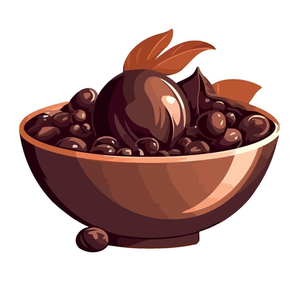 sweet chocolate candy and sauce in a bowl icon isolated vector