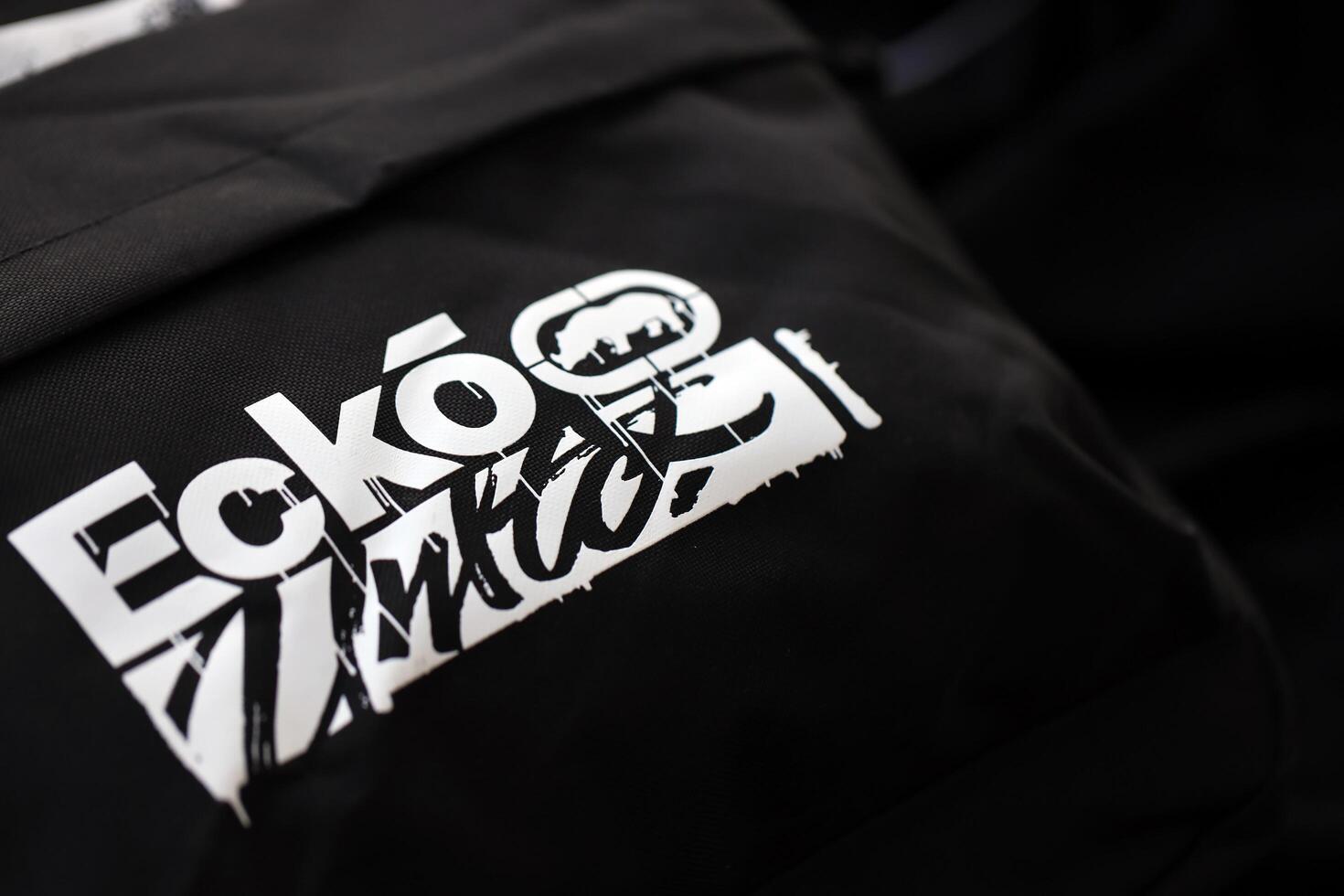 KYIV, UKRAINE - 4 MAY, 2023 Ecko Unltd company logo on new brand clothes photo
