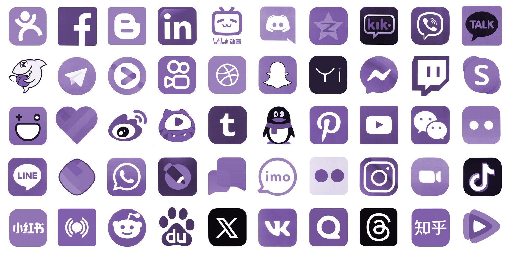 KYIV, UKRAINE - APRIL 1, 2024 Many icons of social media, messengers, sharing platforms photo