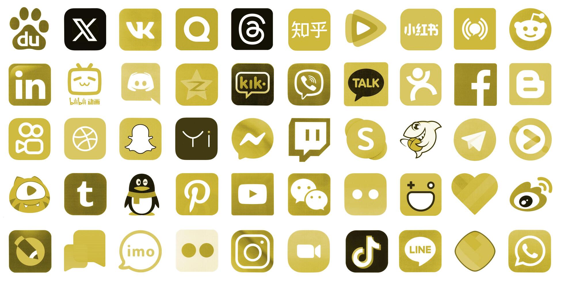 KYIV, UKRAINE - APRIL 1, 2024 Many icons of social media, messengers, sharing platforms photo