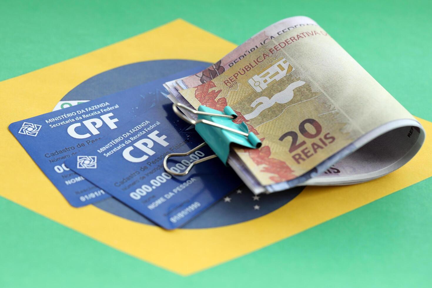 KYIV, UKRAINE - OCTOBER 31, 2023 Blue CPF card document template. The document guarantees authenticity and integrity in electronic communication between people in Brazil photo