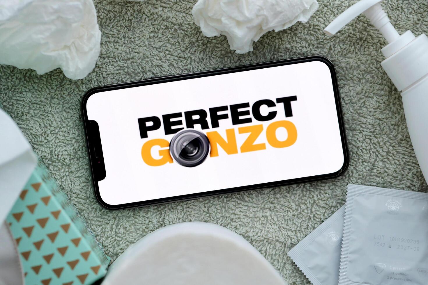 KYIV, UKRAINE - JANUARY 23, 2024 PerfectGonzo adult content website logo on display of iPhone 12 Pro photo