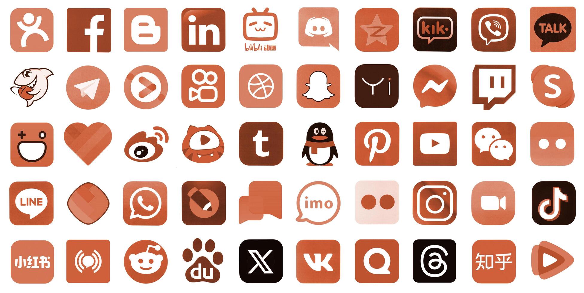 KYIV, UKRAINE - APRIL 1, 2024 Many icons of social media, messengers, sharing platforms photo