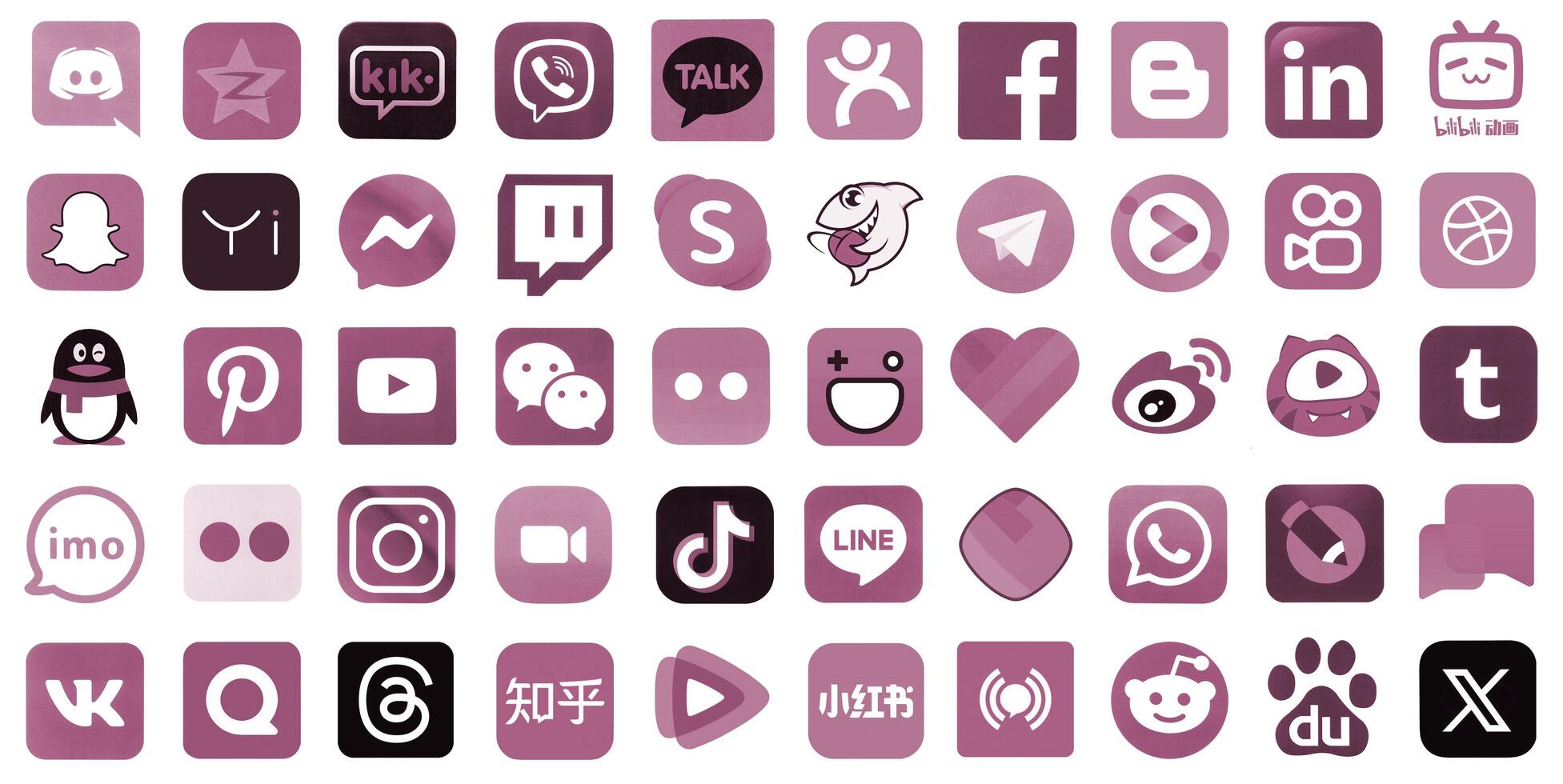 KYIV, UKRAINE - APRIL 1, 2024 Many icons of social media, messengers, sharing platforms photo