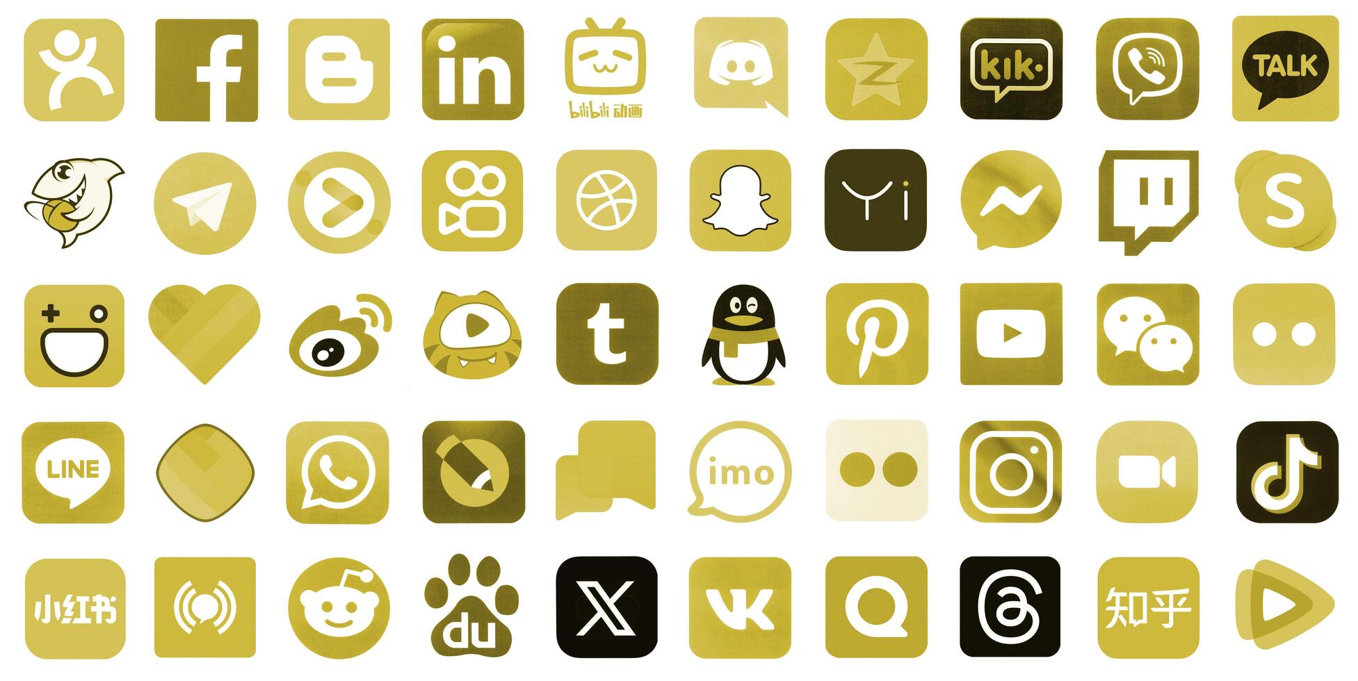 KYIV, UKRAINE - APRIL 1, 2024 Many icons of social media, messengers, sharing platforms photo