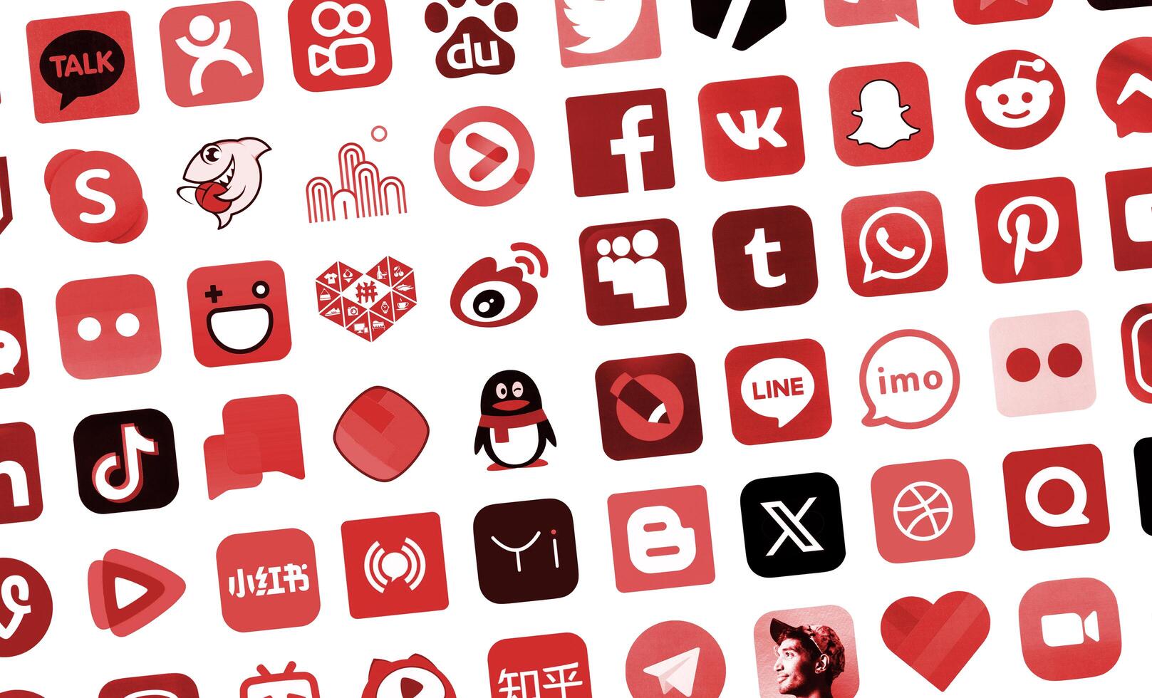 KYIV, UKRAINE - APRIL 1, 2024 Many icons of social media, messengers, sharing platforms photo