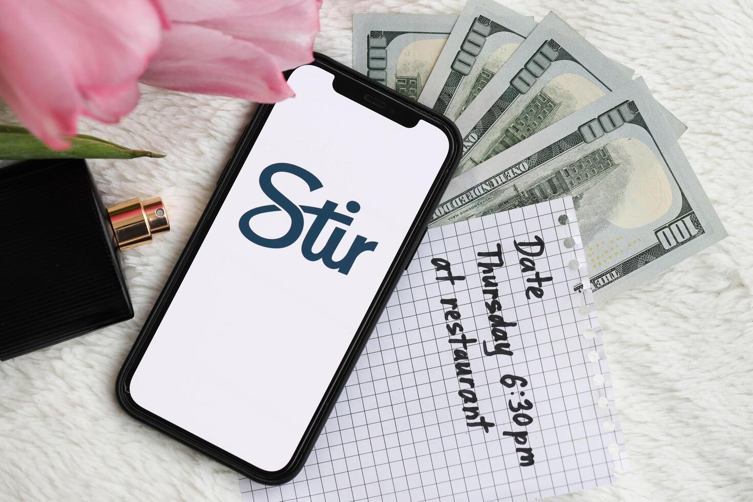 KYIV, UKRAINE - FEBRUARY 23, 2024 Stir logo of famous dating website or app on iPhone display photo