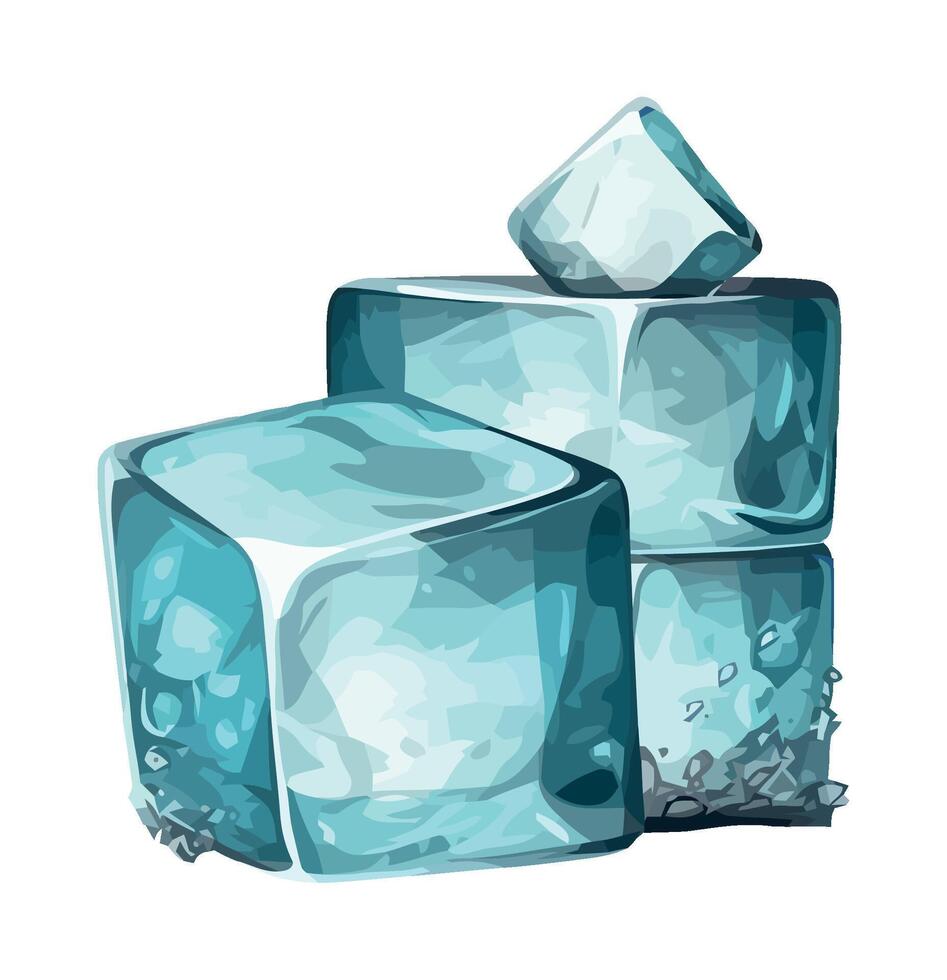 Ice cubes, crystal shapes in blue liquid drop icon isolated vector