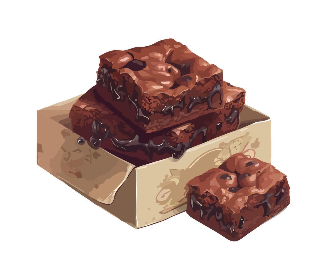 Sweet chocolate brownie slice on white plate icon isolated vector