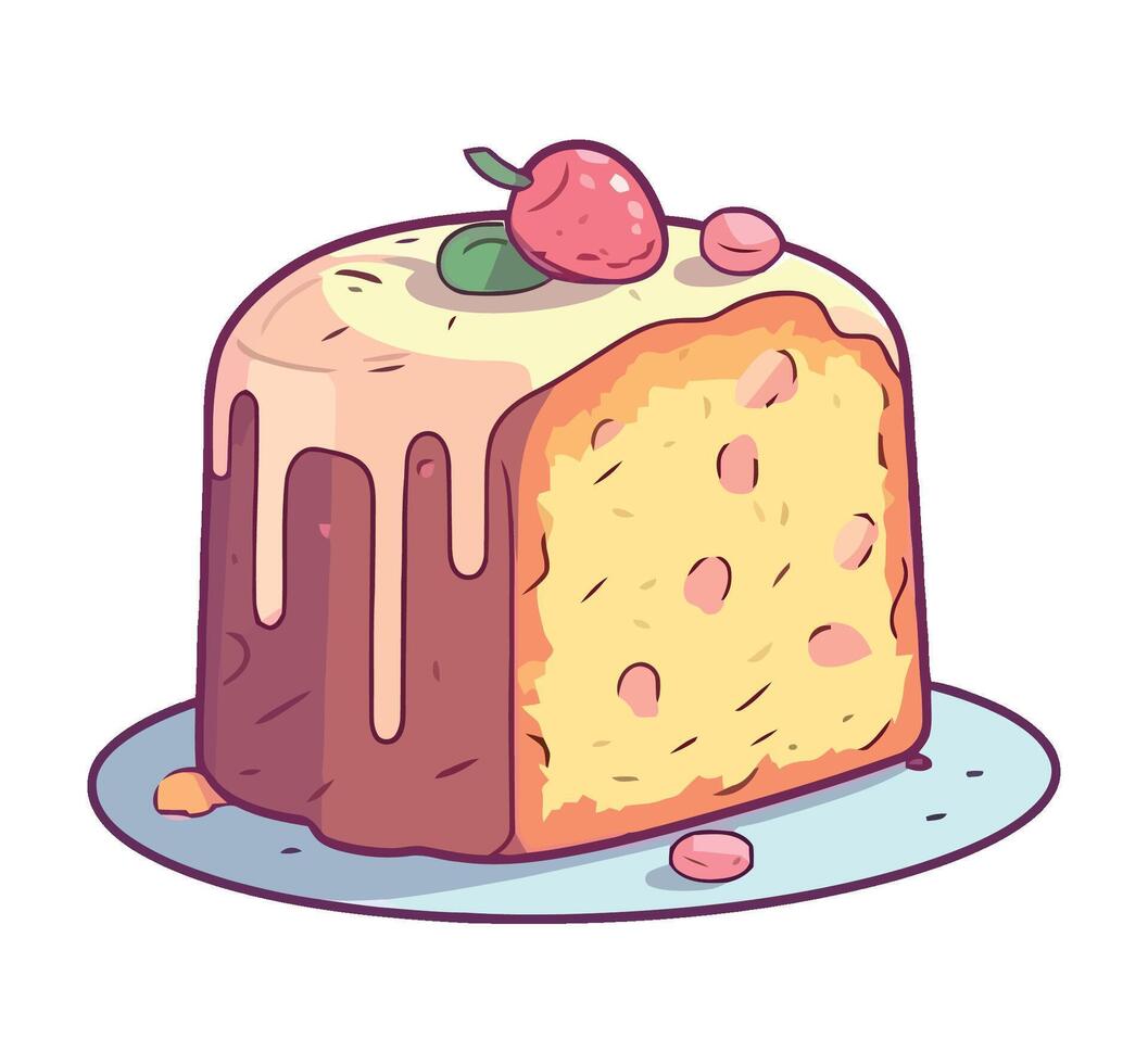 Sweet dessert cake with fruit and cream icon isolated vector
