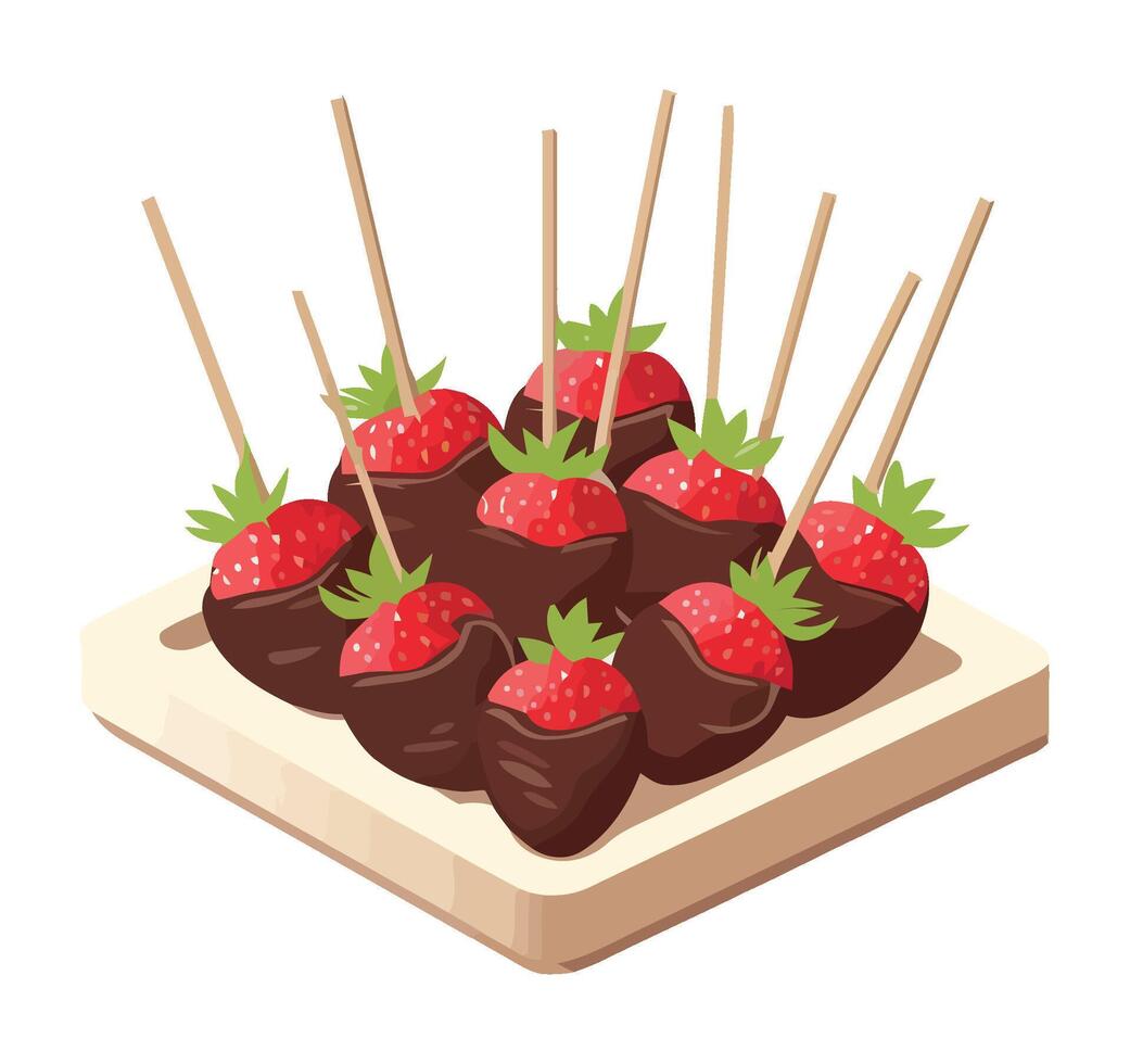 Sweet berry dessert with chocolate and cream icon isolated vector