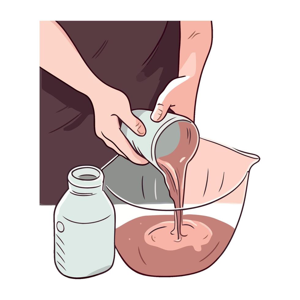Hand pouring fresh chocolate into a bowl icon isolated vector