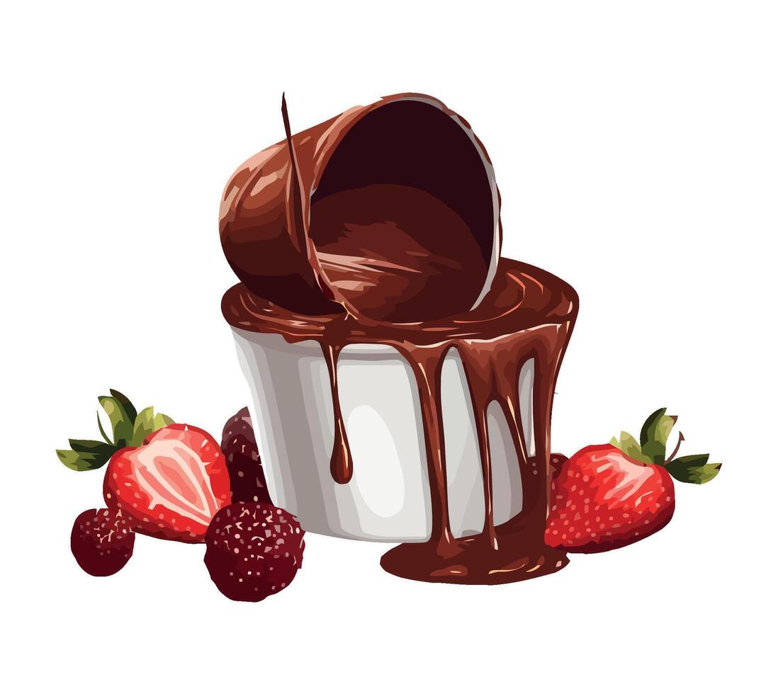 Fresh strawberry dessert with chocolate and cream icon isolated vector