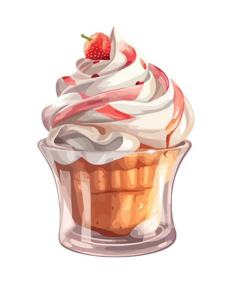 Sweet ice cream with whipped cream and berries icon isolated vector