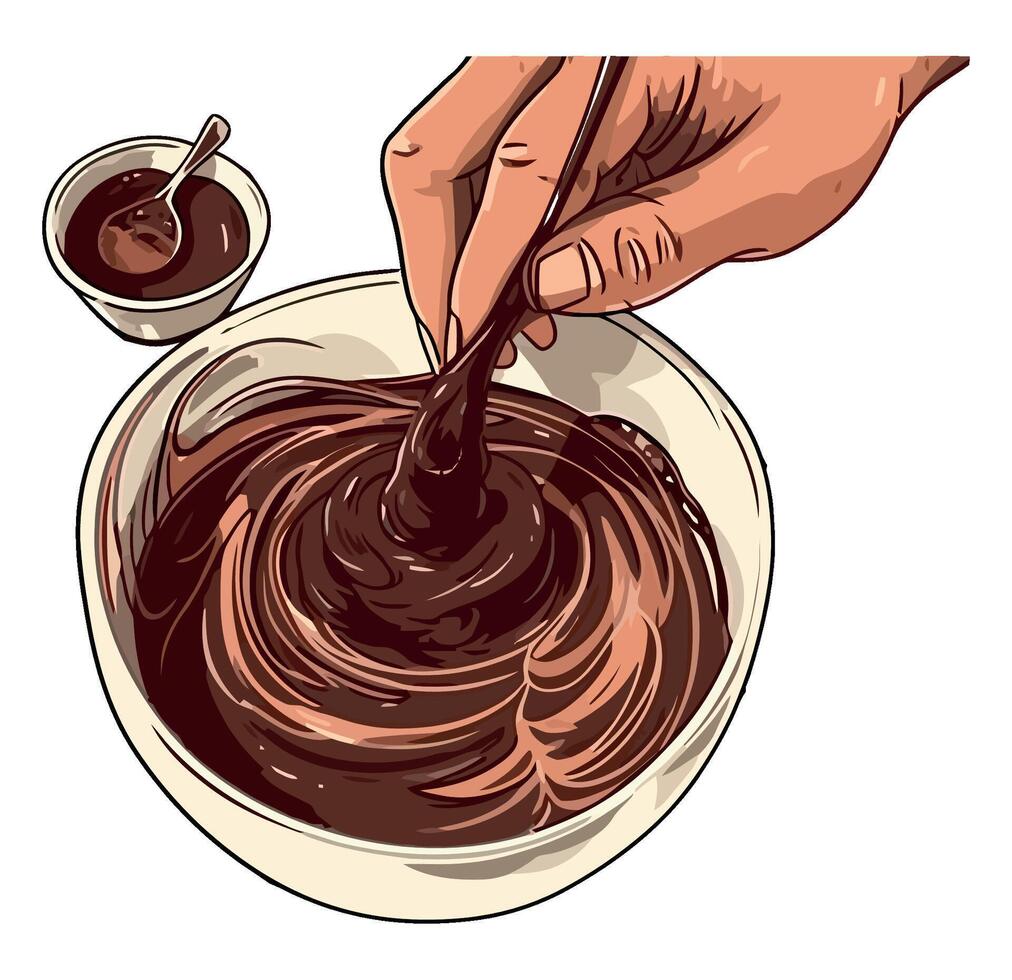 Hand holding homemade chocolate dessert in bowl icon isolated vector