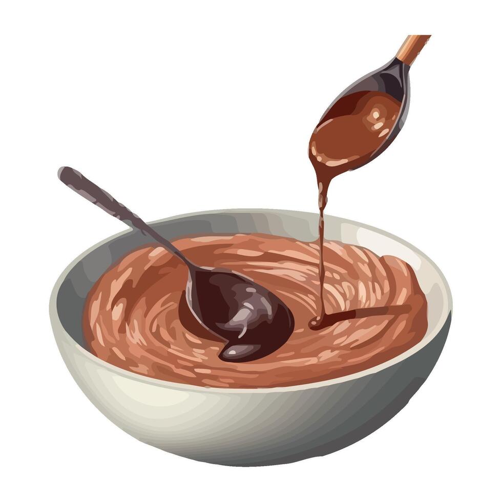 Sweet dessert in bowl with chocolate sauce icon isolated vector