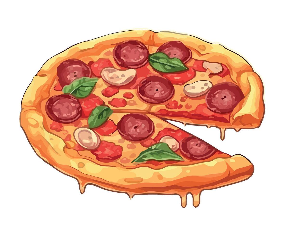 Freshly baked pizza with mozzarella and salami icon isolated vector
