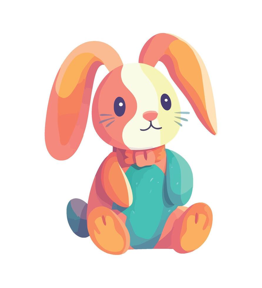 Cute rabbit sitting on grass, fluffy fur icon isolated vector