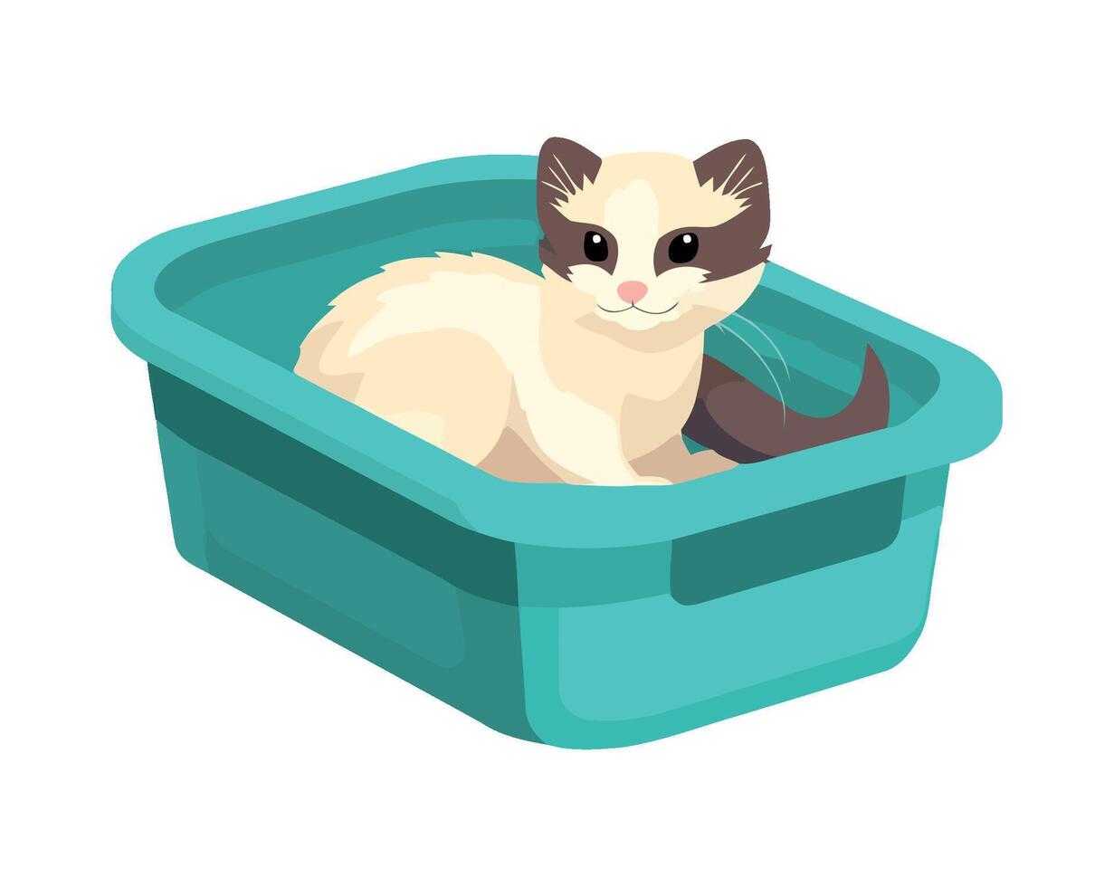 Cute kitten sitting with bucket icon isolated vector