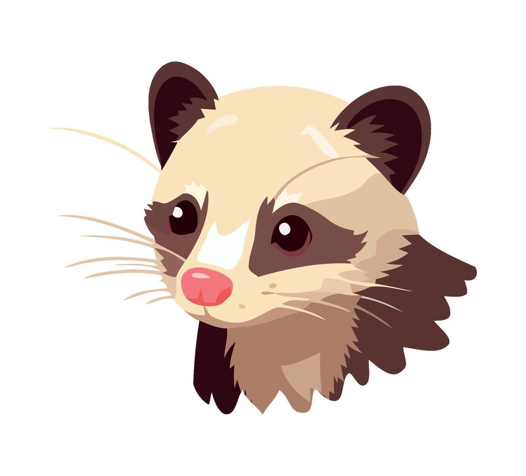 Fluffy raccoon mascot sitting, looking cheerful and cute icon isolated vector