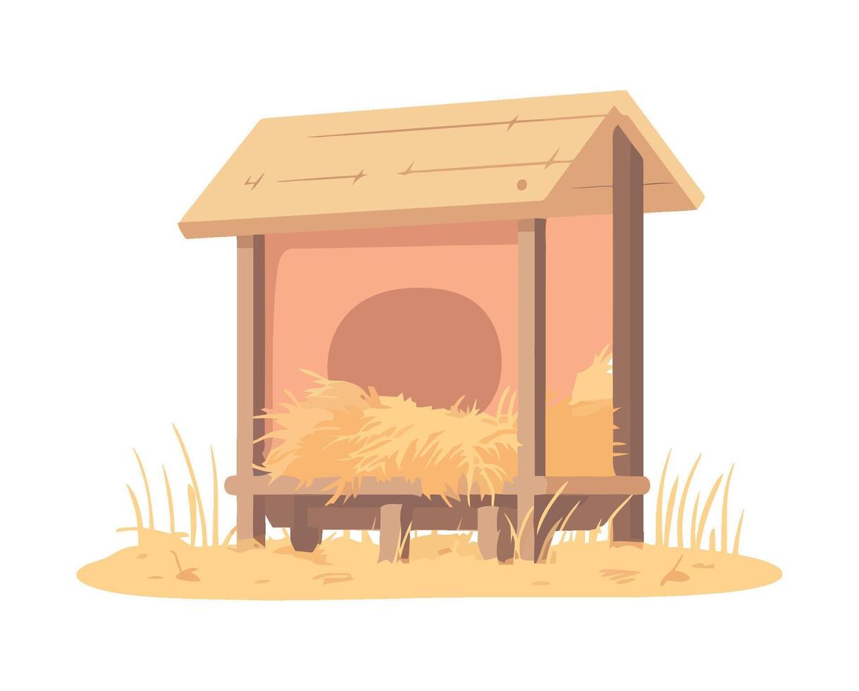 Cute cartoon hut on grassy meadow backdrop icon isolated vector